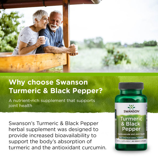 Swanson Turmeric and Black Pepper Vegetable Capsules, 600 Mg, 60 Count