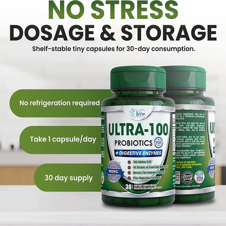 100 Billion Probiotic | Digestive Enzymes with Probiotics and Prebiotics Probiotic Multi Enzyme for Women Men Adults Supports Digestion & IBS with Amylase Protease & Lipase Probiotic Multi-Enzyme