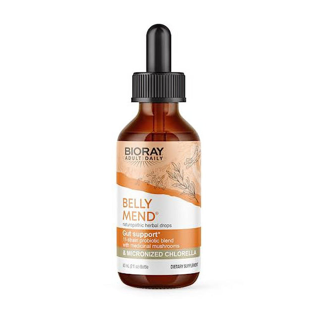 BIORAY Daily Belly Mend - 2 Fl Oz - 11-Strain Probiotic Blend with Medicinal Mushrooms - Supports Healthy Gut & Bowel Functions - Non-Gmo, Vegetarian, Gluten Free