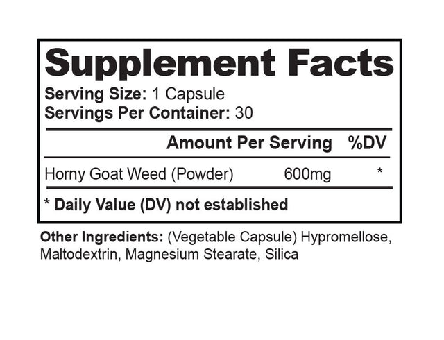 Horny Goat Weed: Highest Potency Performance & Libido Booster | Natural Vegan Supplement by Vivid Health Nutrition - 30 Capsules