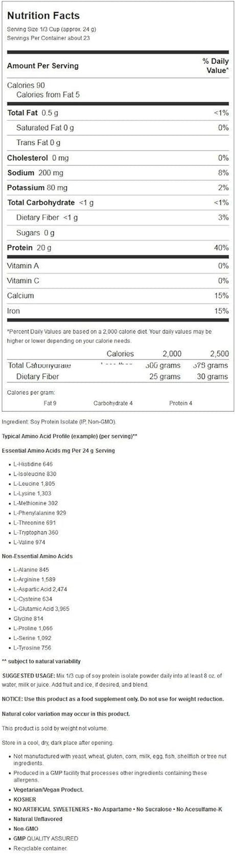 Soy Protein Isolate Powder 1.2 Lbs. 544 Grams