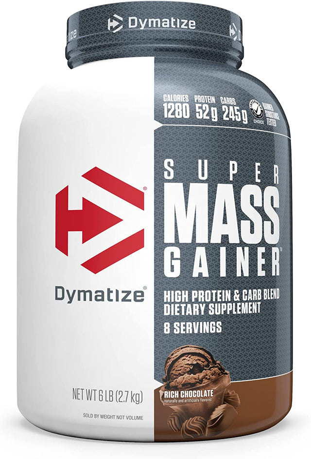 Dymatize Super Mass Gainer Protein Powder, 1280 Calories & 52G Protein, 10.7G Bcaas, Mixes Easily, Tastes Delicious, Rich Chocolate, 6 Lbs