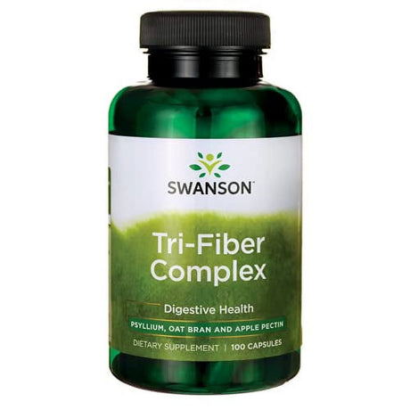 Swanson Tri-Fiber Complex - Digestive Health Supplement Made with Psyllium, Oat Bran, & Apple Pectin - Supports Heart Health, Bowel Regularity, & Overall Colon Function - 100 Capsules