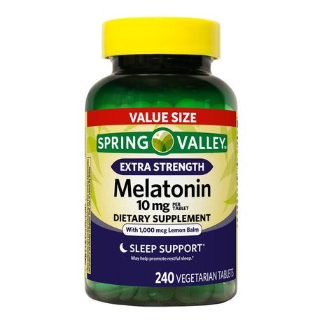 Spring Valley Extra Strength Melatonin Tablets Dietary Supplement Value Size, 10 Mg, 240 Count