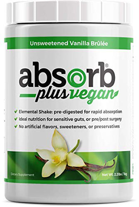 Absorb plus Vegan Isolate Protein - Diet Supplement Improved Gut Health, Nutritional Support, Natural Ingredients, Non-Gmo, Gluten-Free, Organic Sprouted Rice Protein, Unsweetened Vanilla Brûlée, 1Kg