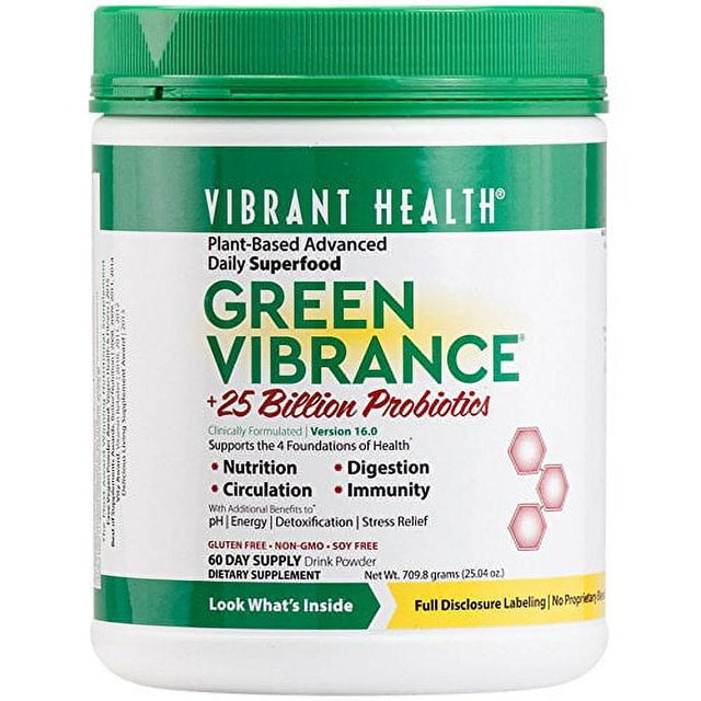 Vibrant Health - Green Vibrance - Plant-Based Daily Superfood + Probiotics and Digestive Enzymes, 60 Servings (FFP)