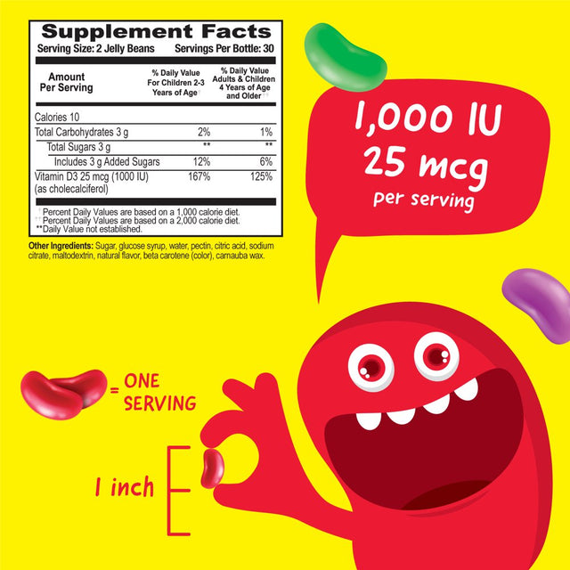 Vitaworks Kids Vitamin D 1000 IU Jelly Beans, Dietary Supplement for Immune Support, 60 Jellies