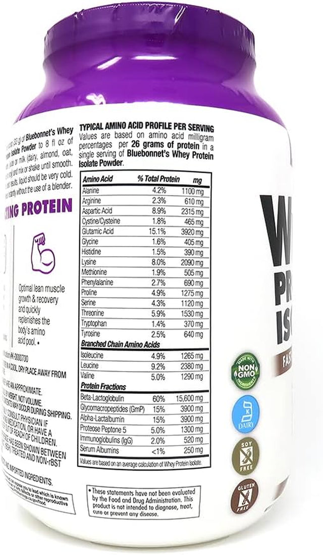 Bluebonnet 100% Natural Whey Protein Isolate Powder, Chocolate, 2 Pound