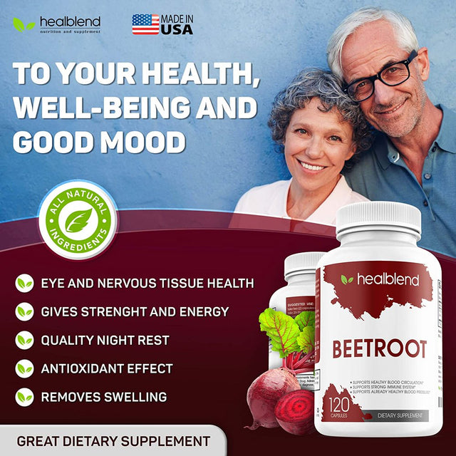 Healbend Organic Nitric Oxide Beet Root Capsules 1300Mg - Support Healthy Blood Circulation, Immune System, Nitric Oxide Booster - 120 Count