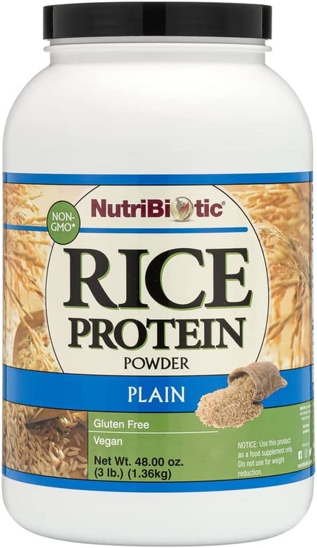 Nutribiotic Plain Rice Protein, 3 Lb (1.36Kg) | Low Carb, Vegan & Raw Protein Powder | Grown and Processed without Chemicals, Gluten or Gmos | Keto Friendly & Easy to Digest