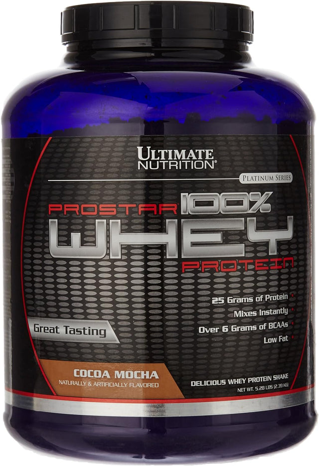 Ultimate Nutrition Prostar Whey Protein Powder of Isolate Concentrate Peptides Blend – Low Carb and Sodium, Keto Friendly, 25 Grams of Protein and 6 Grams of Bcaas - 80 Servings,Cocoa Mocha, 5 Pounds