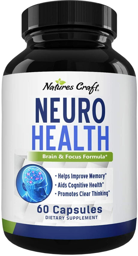 NEURO HEALTH Nootropics Brain Supplement Support - Memory Booster for Mind Focus 60 Capsules
