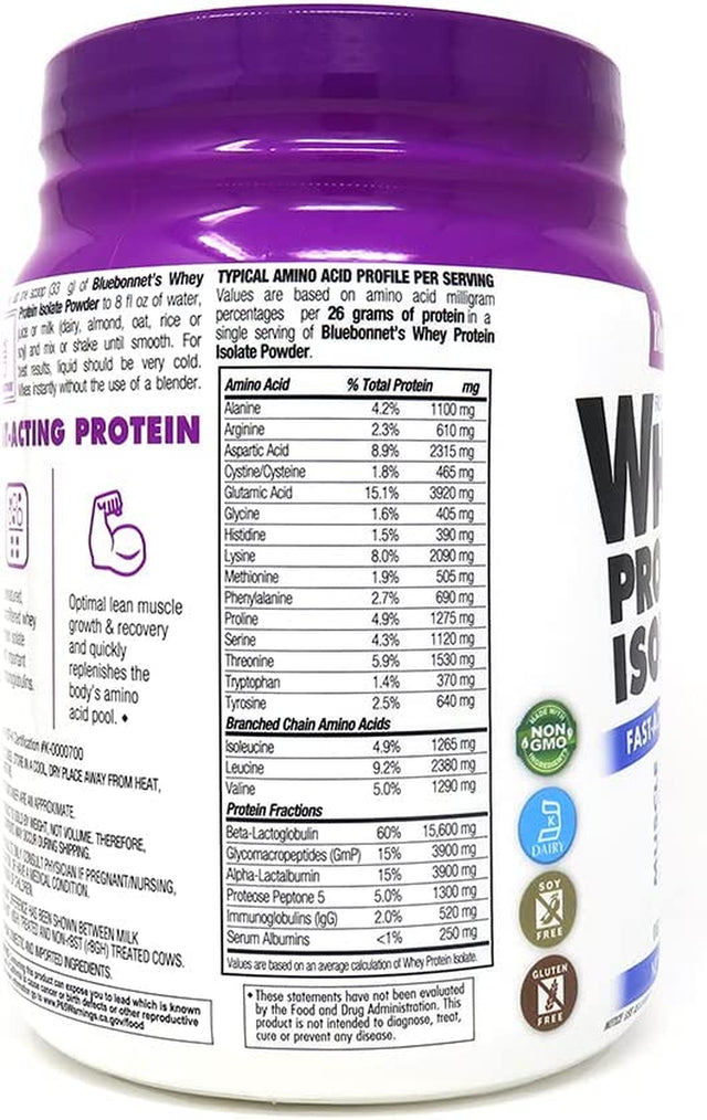 Bluebonnet Nutrition Whey Protein Isolate Powder from Grass Fed Cows, No Sugar Added, Non GMO, Gluten & Soy Free, Kosher Dairy, 16 Oz