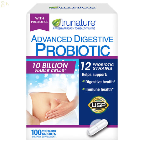 Trunature Advanced Digestive Probiotic, 100 Capsules 12 Strains, 10 Billion Viable Cells