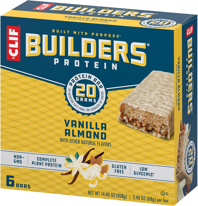 CLIF Builders - Vanilla Almond Flavor - Protein Bars - Gluten-Free - Non-Gmo - Low Glycemic - 20G Protein - 2.4 Oz. (6 Pack)