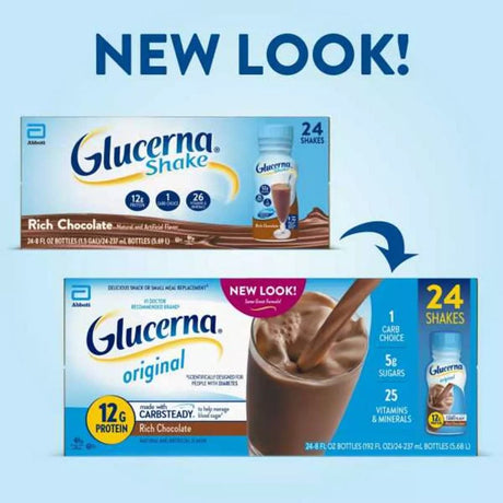 Glucerna Nutritional Shake, Diabetic Drink to Support Blood Sugar Management, Rich Chocolate, 8-Fl-Oz Bottle, 24 Count