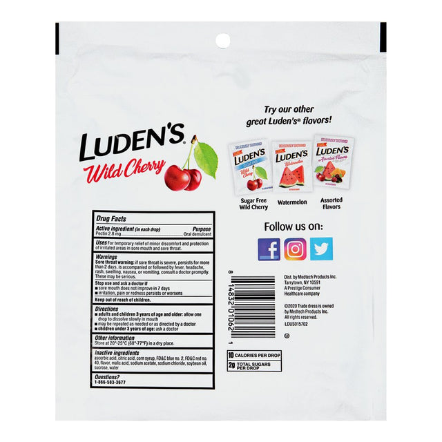 Luden'S Wild Cherry Throat Drops, Sore Throat Relief, 90 Count