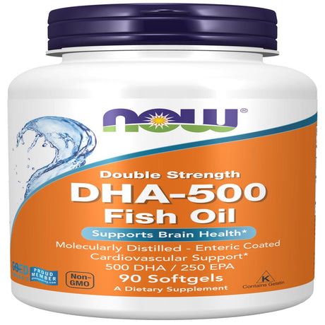 NOW Supplements, DHA-500 with 250 EPA, Molecularly Distilled, Supports Brain Health*, 90 Softgels