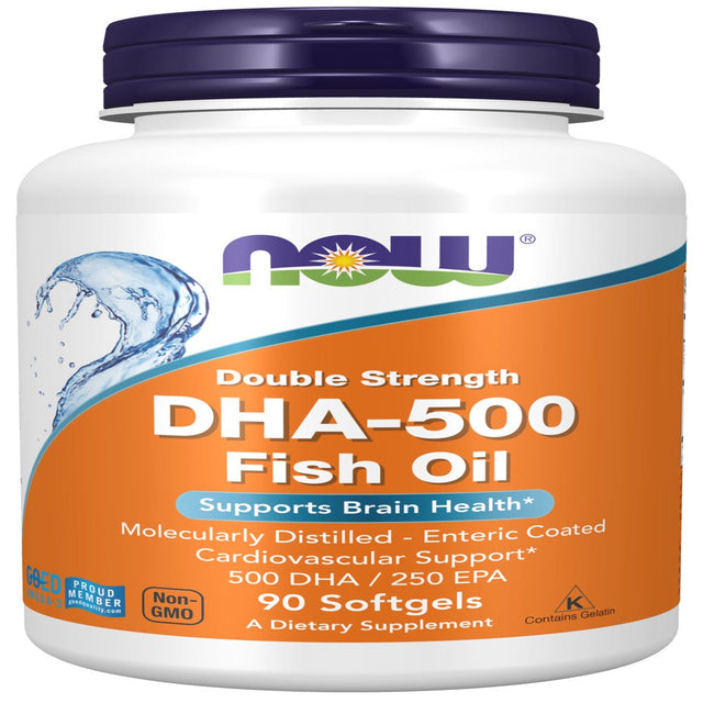 NOW Supplements, DHA-500 with 250 EPA, Molecularly Distilled, Supports Brain Health*, 90 Softgels