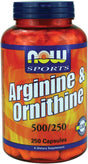 Now Foods Arginine & Ornithine 500/250Mg - 250 Caps 12 Pack