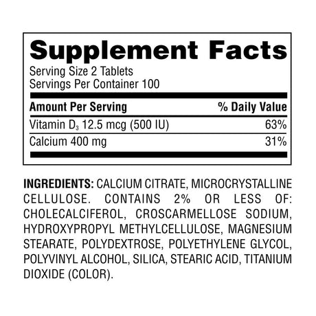 Equate Calcium Citrate + D3 Petites Tablets Dietary Supplement, 200 Count