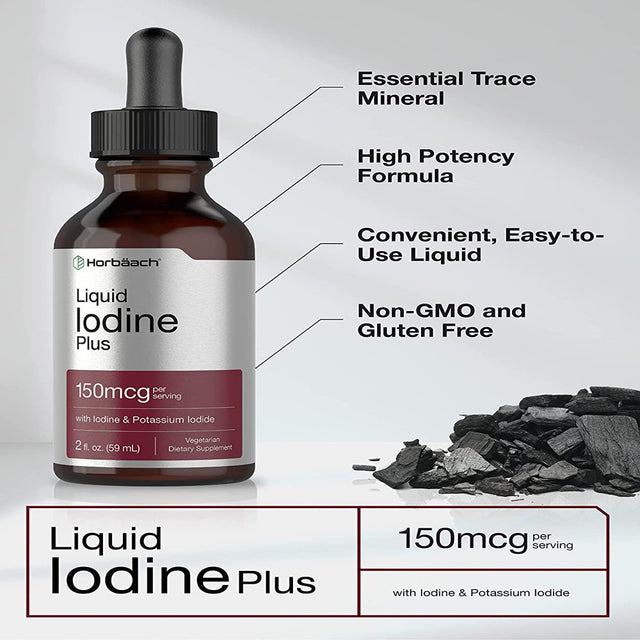 Liquid Iodine Drops | 2 Fl Oz | 150Mcg | Vegetarian Tincture | by Horbaach