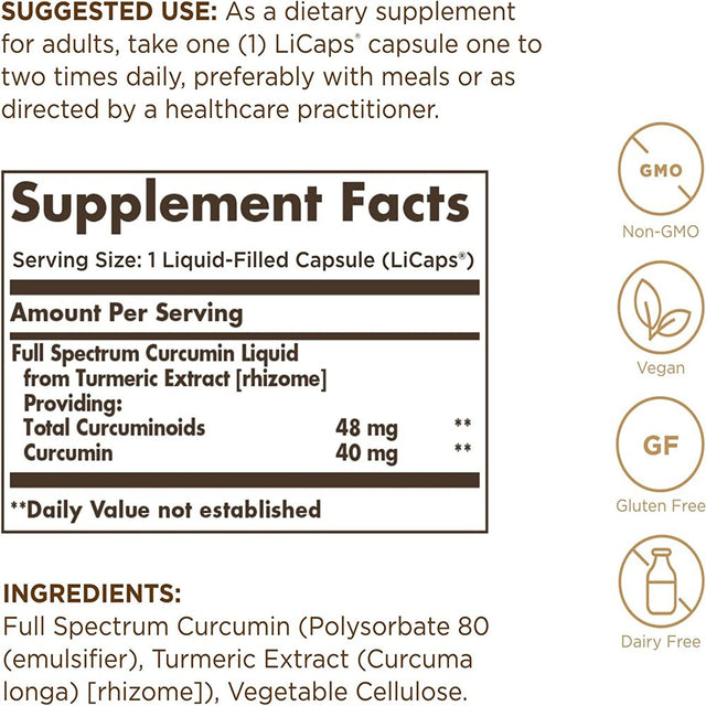 Solgar Full Spectrum Curcumin Liquid Extract, 60 Softgels - 3 Pack - Faster Absorption - Brain, Joint & Immune Health - Long Lasting Support - Non GMO, Gluten Free, Dairy Free - 60 Servings per Pack