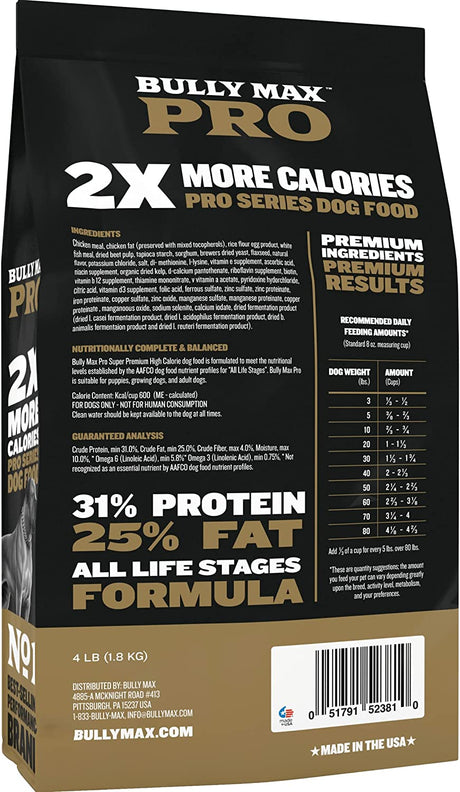 Pro 2X High Calorie Dry Dog Food - High Protein Puppy Food for Adult Dogs & Puppies - Healthy Weight Gain & Muscle Building for Small & Large Breeds - Slow-Cooked, 600 Calories/Cup, 16 Lbs