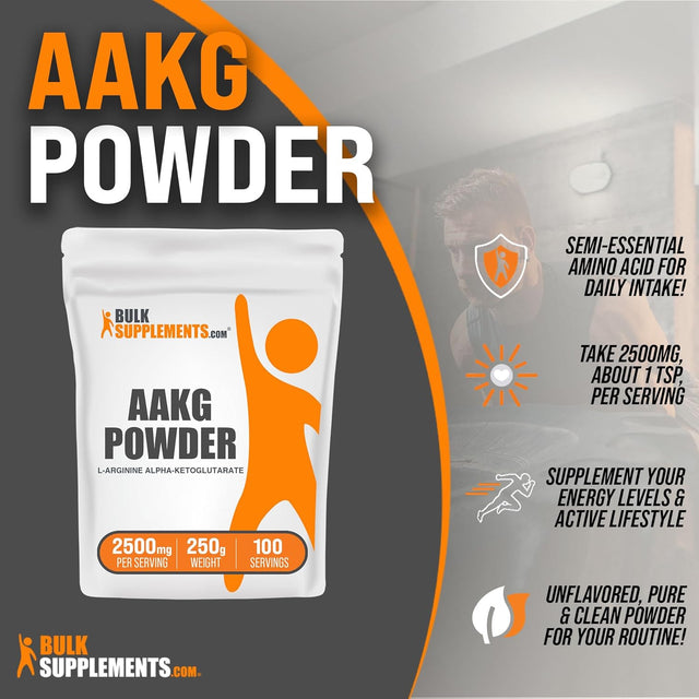 BULKSUPPLEMENTS.COM AAKG Powder - Arginine Alpha-Ketoglutarate, AKG Supplement - Nitric Oxide Supplement, Arginine Supplement - Unflavored & Gluten Free, 2500Mg per Serving, 250G (8.8 Oz)