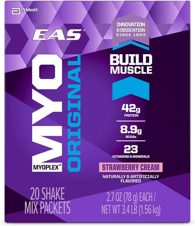 EAS Myoplex Original Protein Shake Mix Packets, Strawberry Cream, 2.7 Oz Packets, 20 Servings