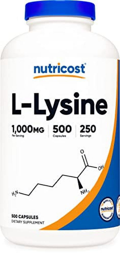 Nutricost L-Lysine 1000Mg per Serving, 250 Servings, 500 Capsules - Gluten Free, Non-Gmo, 500Mg per Capsule