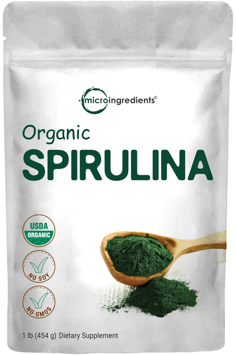 Certified Organic Spirulina Powder, 1 Pound, Rich in Vegan Protein, Minerals, Vitamins, Gluten Free and NON-GMO