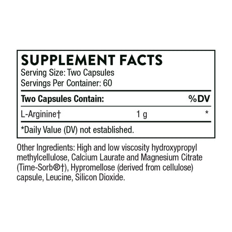 Thorne L-Arginine Sustained Release (Formerly Perfusia-Sr), Support Heart Function, Nitric Oxide Production, and Optimal Blood Flow, 120 Capsules, 60 Servings