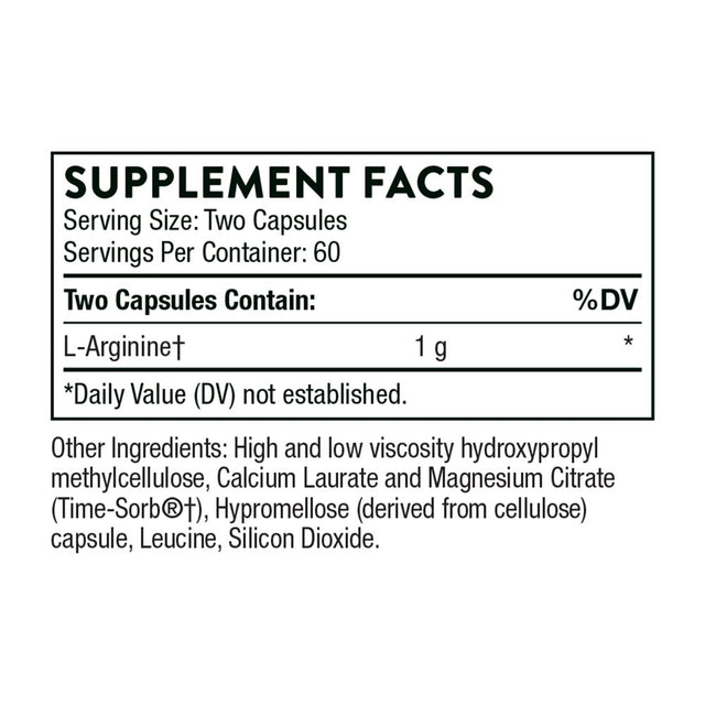 Thorne L-Arginine Sustained Release (Formerly Perfusia-Sr), Support Heart Function, Nitric Oxide Production, and Optimal Blood Flow, 120 Capsules, 60 Servings