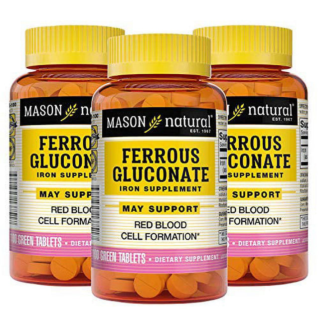 Mason Natural Ferrous Gluconate - Supports Red Blood Cell Formation, Gentle on Stomach Iron Supplement, 100 Tablets (Pack of 3)