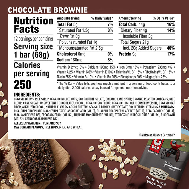 CLIF BARS - Energy Bars - Chocolate Brownie Made with Organic Oats - Plant Based Food - Vegetarian - Kosher (2.4 Ounce Protein Bars, 12 Count) Packaging May Vary