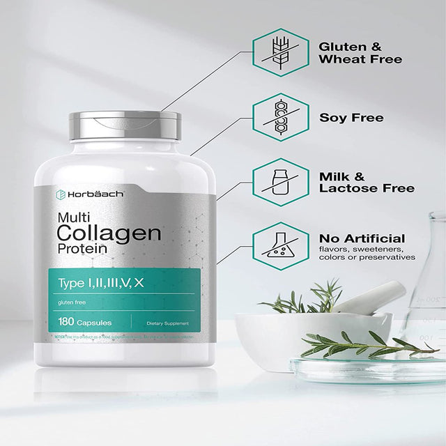 Multi Collagen Protein 2000 Mg | 180 Capsules | Type 1, 2, 3, 5, 10 | by Horbaach