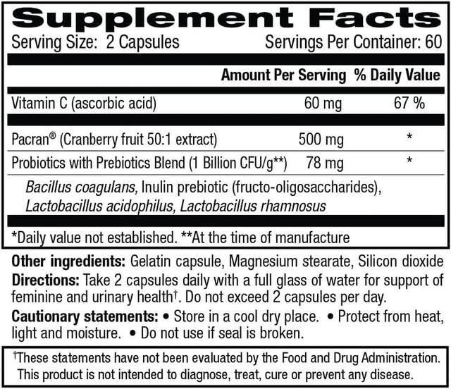 Vh Essentials Probiotics with Prebiotics and Cranberry Feminine Health Supplement - 240 Capsules (544-36) (2Pack)