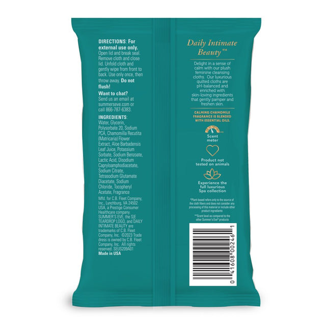 Summer'S Eve Spa Calming Chamomile Feminine Wipes, 100% Plant Based*, Plush Cloths, 24 Ct