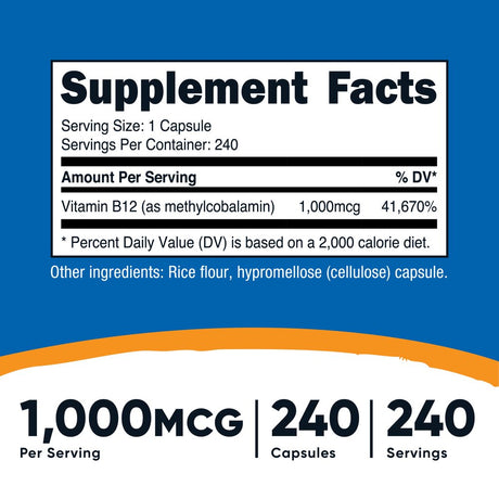 Nutricost Vitamin B12 (Methylcobalamin) 1000Mcg, 240 Capsules - Non-Gmo, Gluten Free