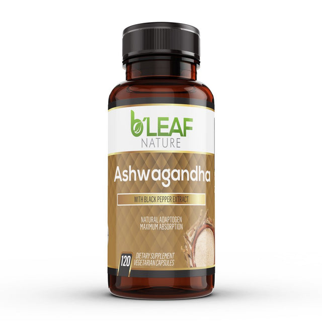 B'Leaf Nature Organic Ashwagandha 120 Capsules - Mood Enhancer - with Organic Black Pepper Extract for Maximum Absorption - Vegetarian Capsules