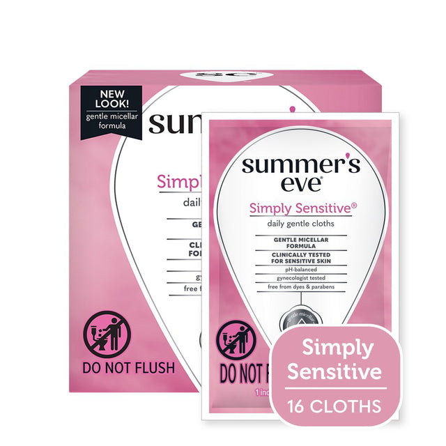 Summer’S Eve Simply Sensitive Daily Feminine Wipes, Removes Odor, Ph Balanced, 16 Count