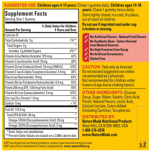 Nature'S Maid Kids First Multivitamin with Omega-3 Gummies, Strawberry, Lemon & Orange, 70 Each