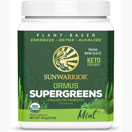 Sunwarrior Ormus Supergreen | Organic Probiotic Powder, Mint, 225G