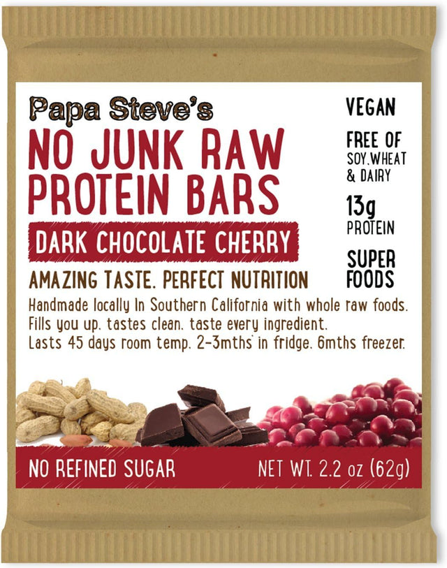 Papa Steve’S No Junk Raw Protein Bars, Dark Chocolate Cherry Cashew, 2.2 Oz, 10 Count