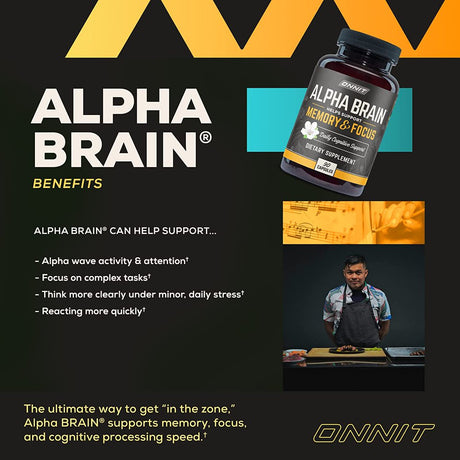 ONNIT Alpha Brain Premium Nootropic Brain Supplement, 90 Count, for Men & Women - Caffeine-Free Focus Capsules for Concentration, Brain & Memory Support - Brain Booster Cat'S Claw, Bacopa, Oat Straw