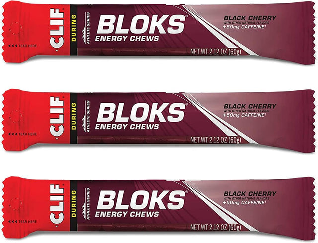 CLIF BLOKS Energy Chews - Black Cherry with 50Mg Caffeine - Non-Gmo - Plant Based Food - Fast Fuel for Cycling and Running-Workout Snack (2.1 Ounce Packet, 3 Count)