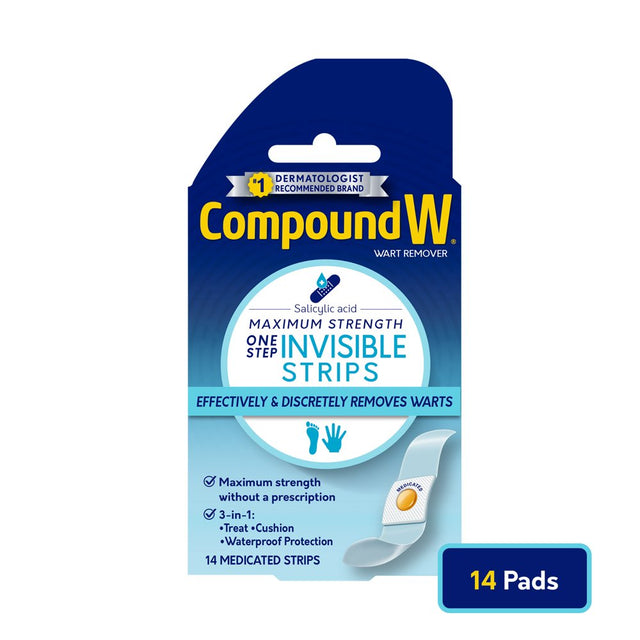 Compound W Maximum Strength One Step Invisible Wart Remover Strips, 14 Count