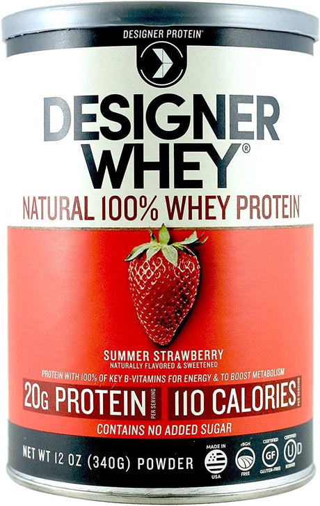 Designer Whey - Protein Powder - Natural Whey - Luscious Strawberry - 12 Oz