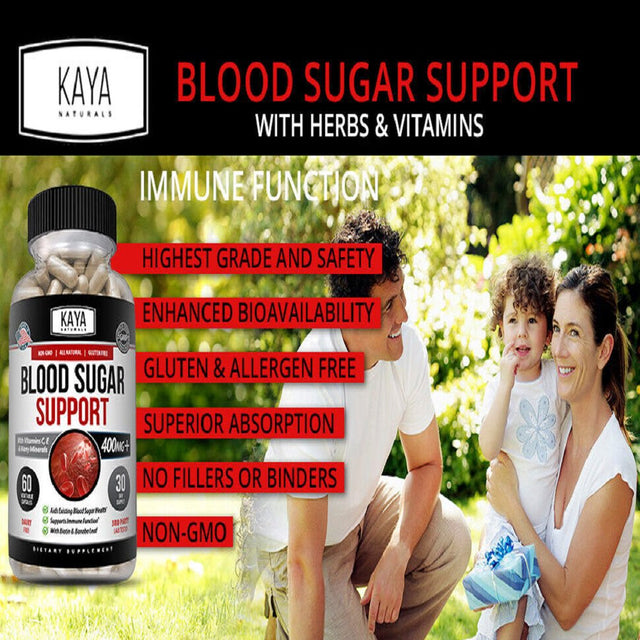 Kaya Naturals Blood Sugar Support Alpha Lipoic Acid & Cinnamon 20 Herbs 60 Capsules